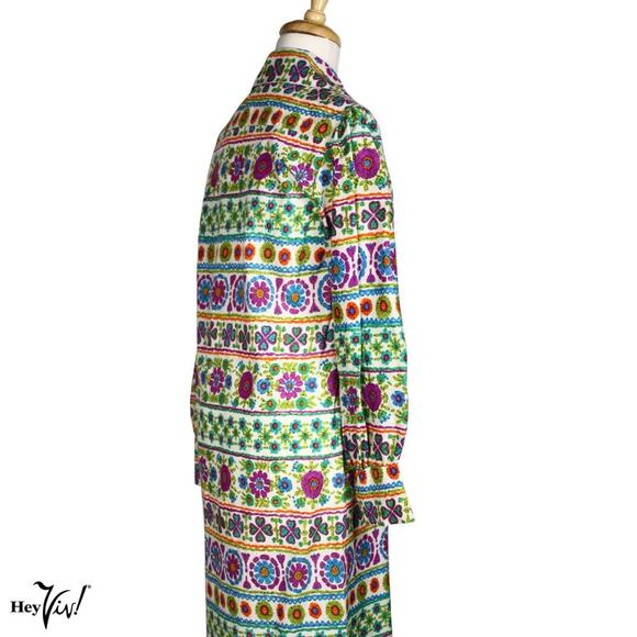 Vintage Shirtwaist Dress Psychedelic Bright Floral Print Sz L B36 W36 - Hey Viv - Picture 4 of 9